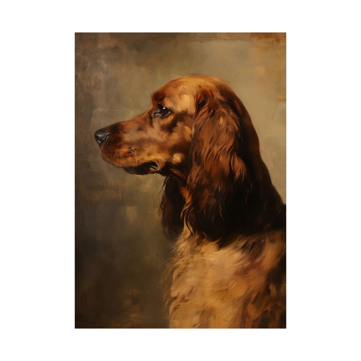 Vintage Style Spaniel Side Silhouette Portrait Matte Vertical Poster Art Print