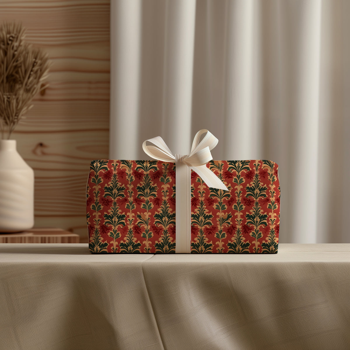 Vintage Red Baroque Fleur de Lis Style Gift Wrapping Paper