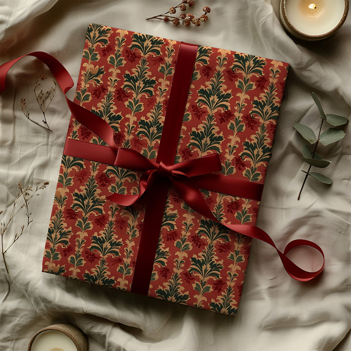 Vintage Red Baroque Fleur de Lis Style Gift Wrapping Paper