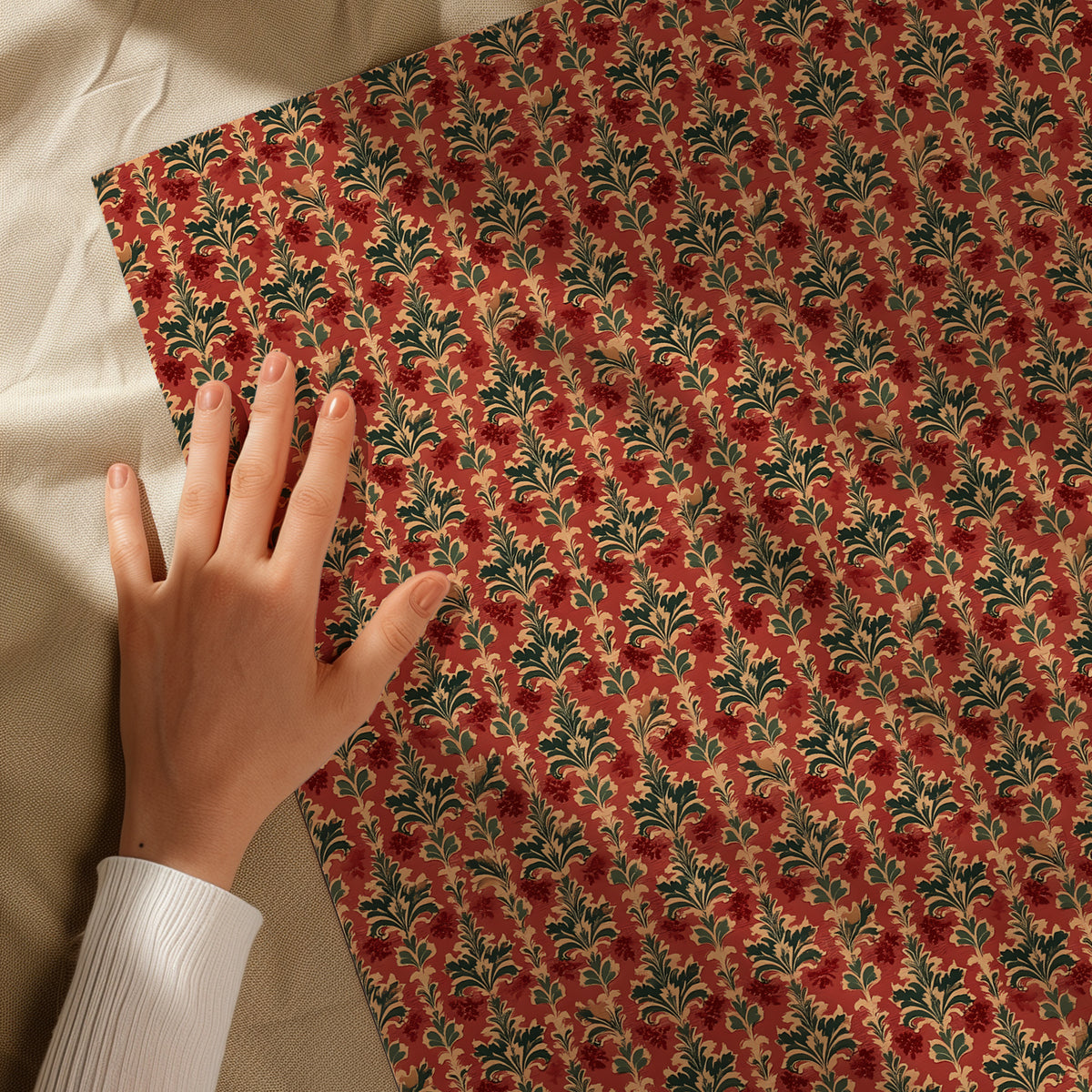 Vintage Red Baroque Fleur de Lis Style Gift Wrapping Paper