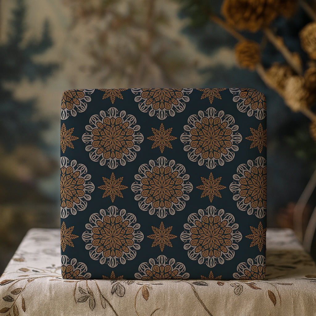 Navy & Gold Medallions and Snowflake Stars Gift Wrapping Paper