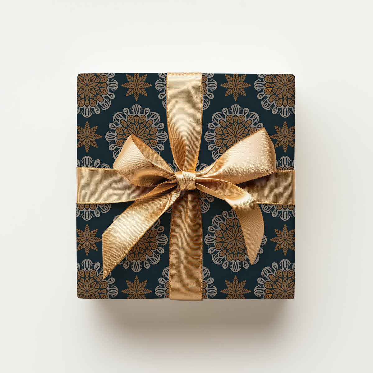 Navy & Gold Medallions and Snowflake Stars Gift Wrapping Paper