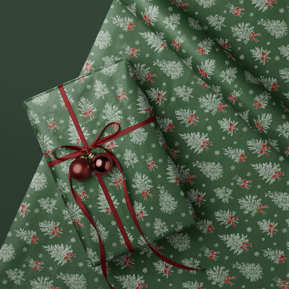 Christmas Trees with Red Ribbons Gift Wrapping Paper