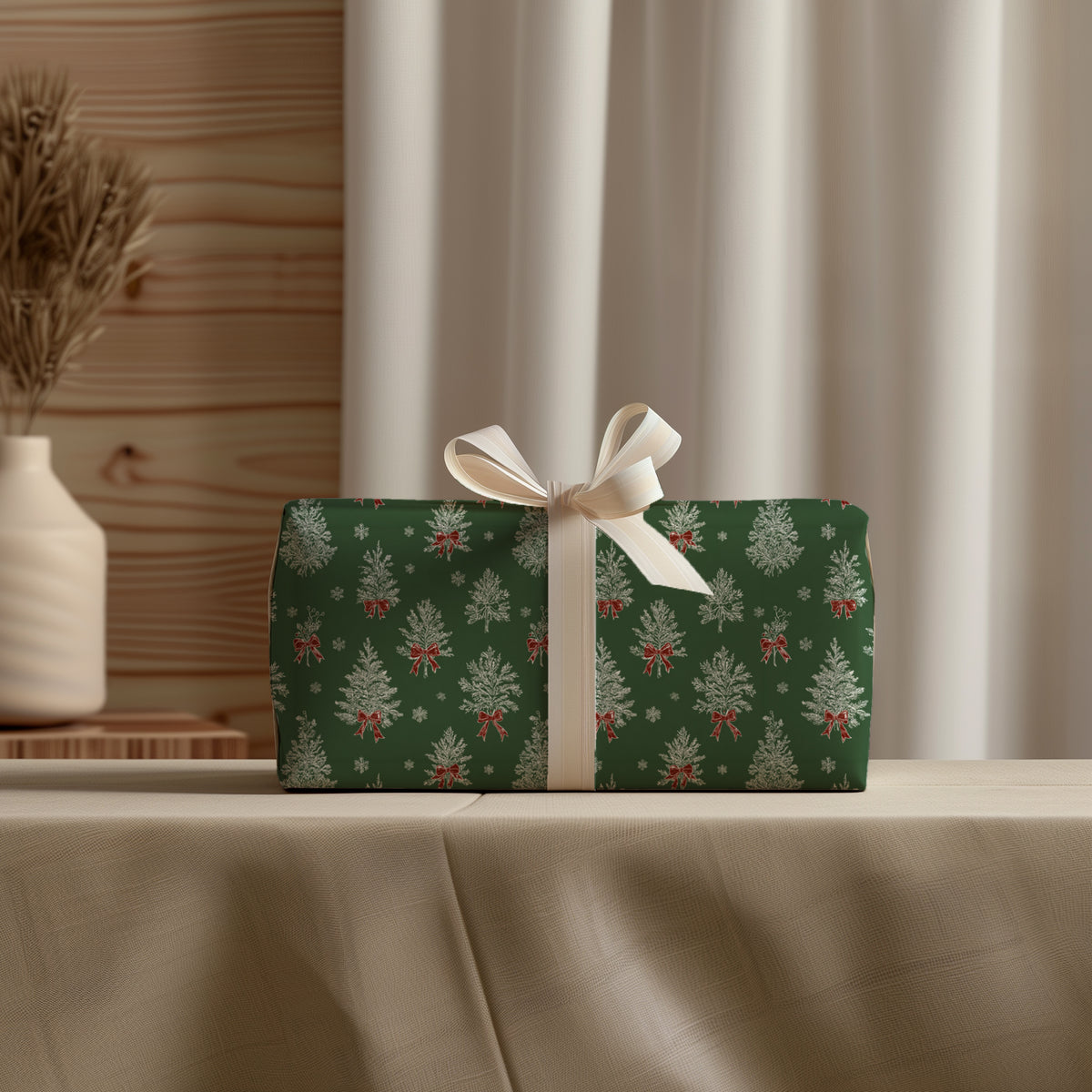 Christmas Trees with Red Ribbons Gift Wrapping Paper