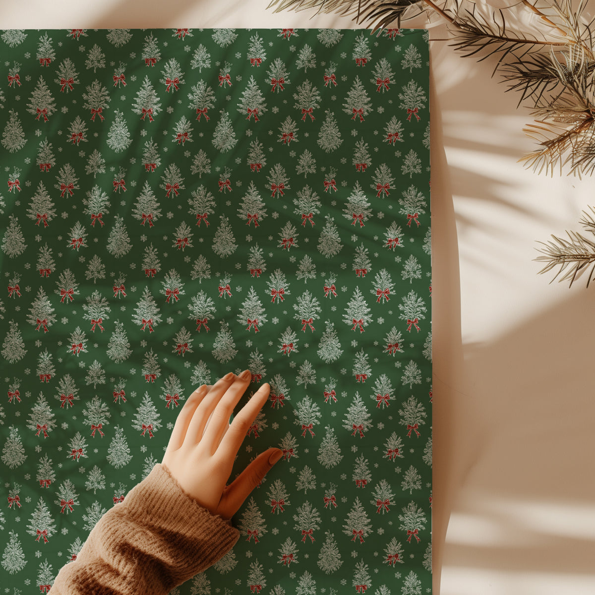 Christmas Trees with Red Ribbons Gift Wrapping Paper