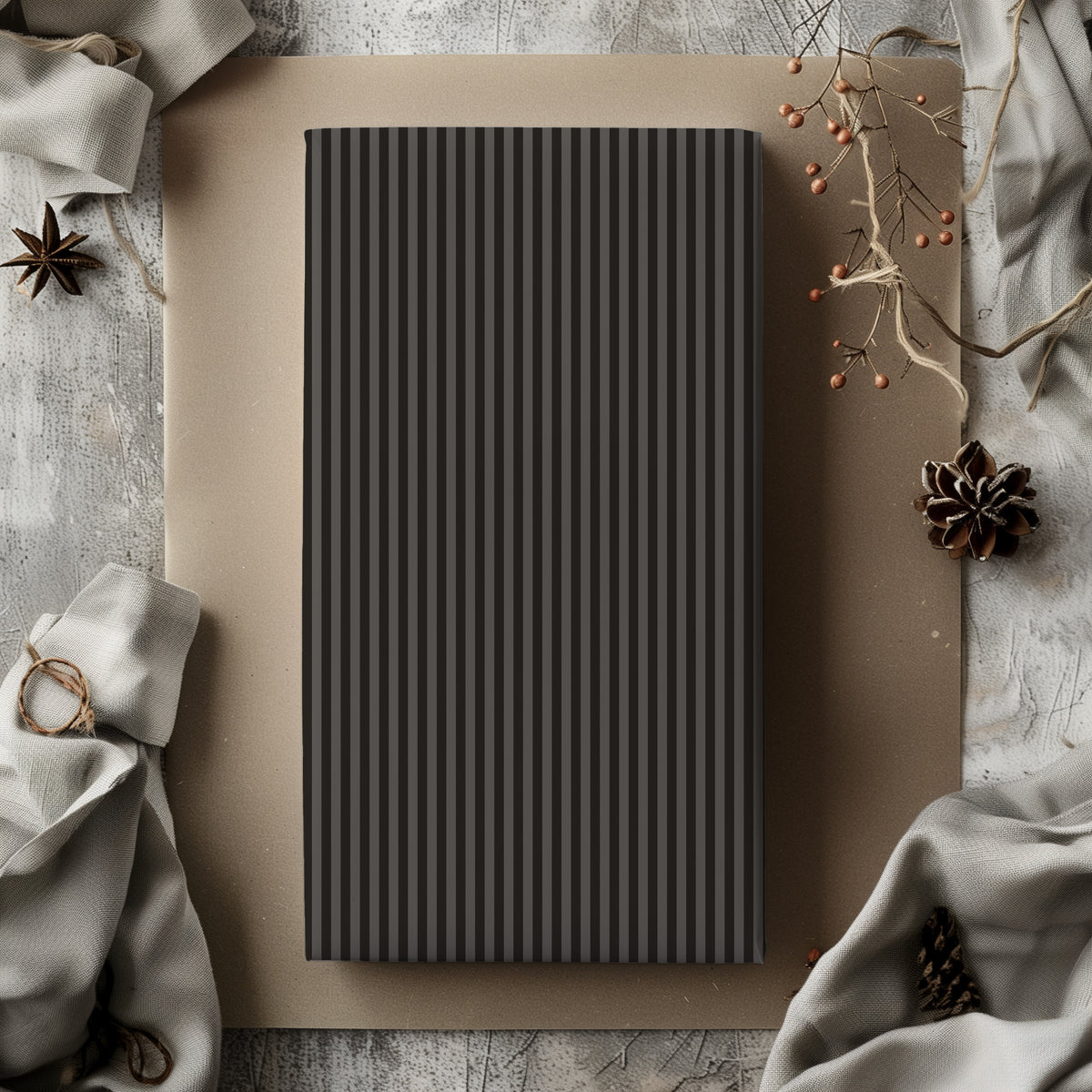 Charcoal & Black Dark Moody Candy Striped Gift Wrapping Paper