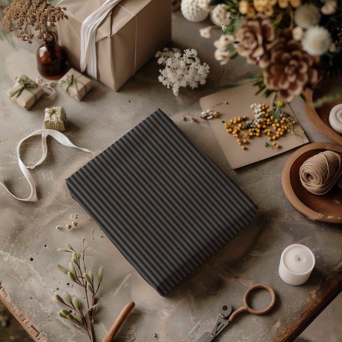 Charcoal & Black Dark Moody Candy Striped Gift Wrapping Paper