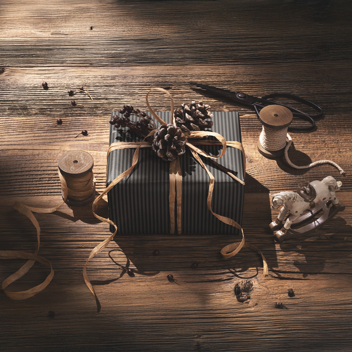 Charcoal & Black Dark Moody Candy Striped Gift Wrapping Paper