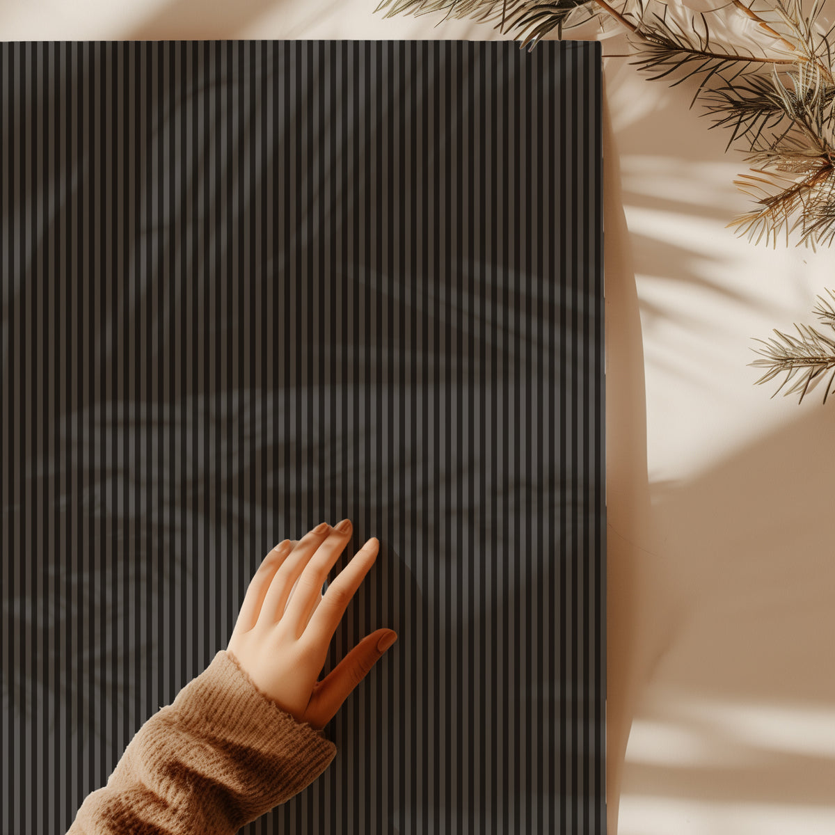 Charcoal & Black Dark Moody Candy Striped Gift Wrapping Paper