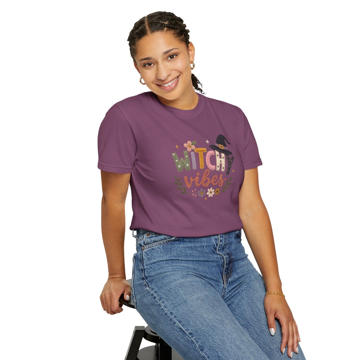 Witchy Vibes Faux Patchwork Embroidery T-shirt