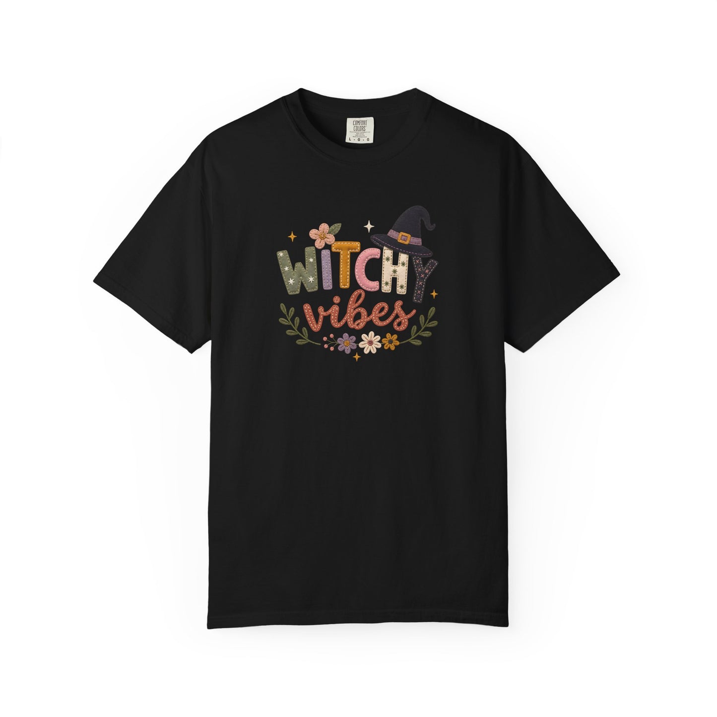 Witchy Vibes Faux Patchwork Embroidery T-shirt