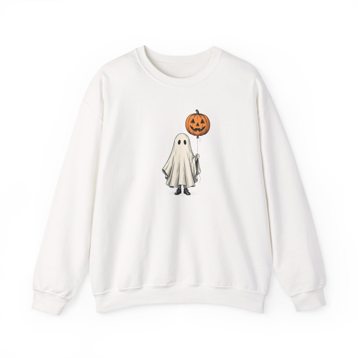Simple Boho Ghost Holding a Pumpkin Balloon Crewneck Sweatshirt