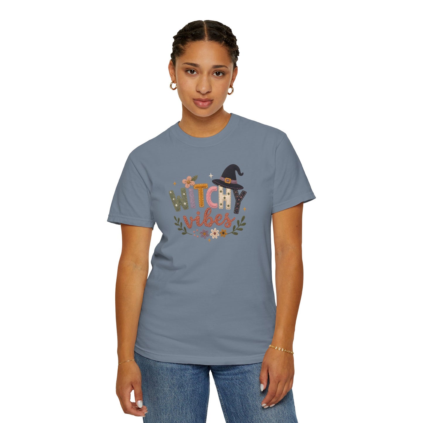 Witchy Vibes Faux Patchwork Embroidery T-shirt